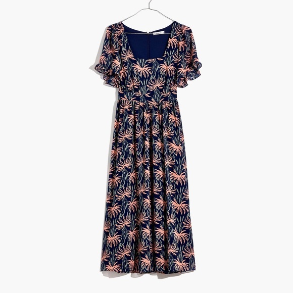 Madewell Ruffle Sleeve Oasis Floral Midi Dress - Picture 1 of 9